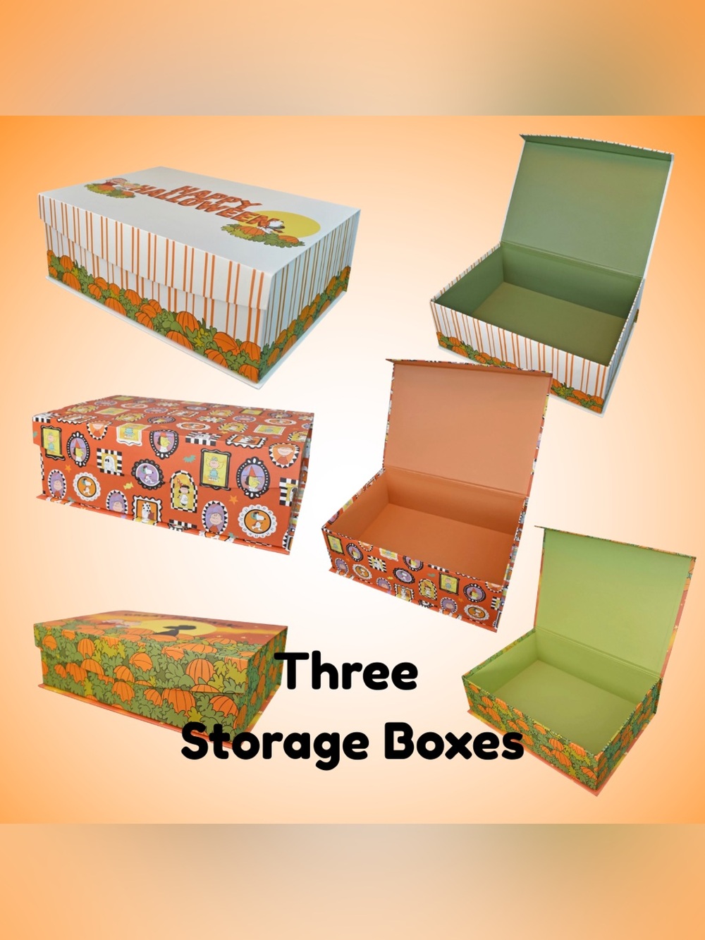 Set of Three nesting Boxes Peanuts Fall Paper Storage Boxes